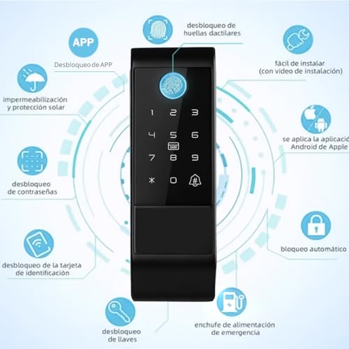 LOKOOY Cerradura inteligente, cerradura electrónica 5 en 1-huella digital, contraseña, TTLOCK APP, llave física, tarjeta RF, cerradura inteligente impermeable para exteriores IP65