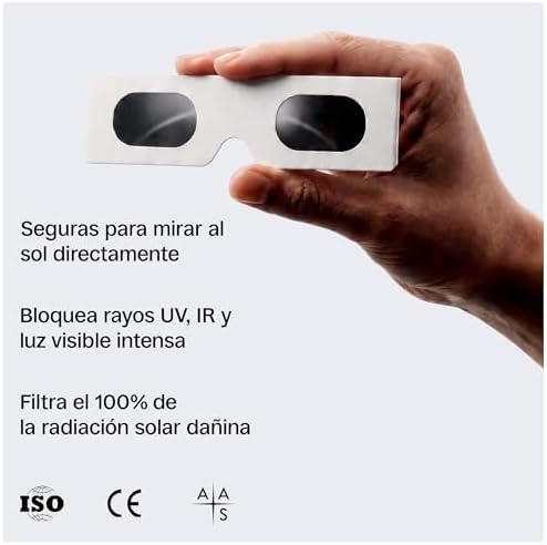 Gafas para Eclipse Solar de 45 mm, Pack de 2/6/12, Blancas, Se Ajustan sobre Gafas Graduadas, Protección Ocular Certificada, Ensayadas según EN ISO 12312-2:2015, Marcado CE - Ajuste Edge