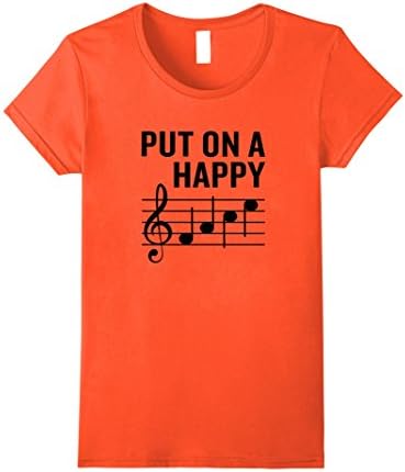 Womens Put On a Happy Face T-Shirt Funny Music Note Joke XL Orange