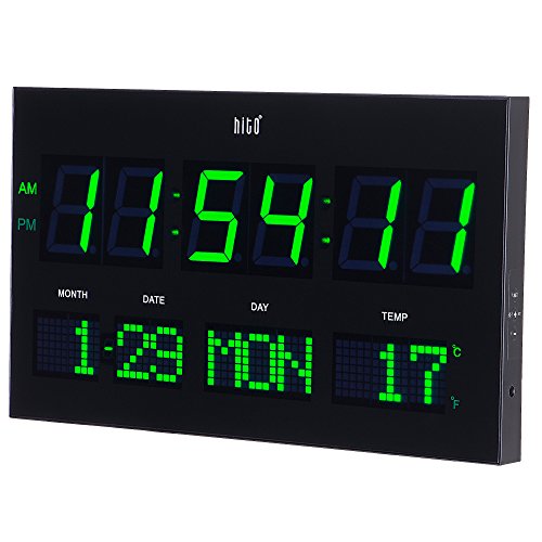 hito 14.2” Large Oversized LED Wall Clock Seconds Date Day Indoor