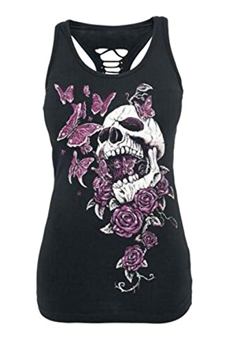 Dellytop Women Summer Sleeveless T Shirt Racerback Skull Printed Vest Tank Top