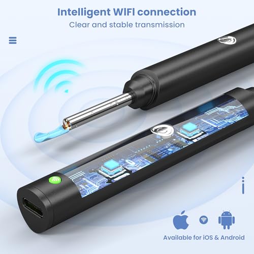 Ear Wax Removal, Ear Cleaner with 8 Pcs Ear Set, Ear Wax Removal Kit, 1296P HD Endoscope with 6 LED Lights, Kids Adults Ear Cleaning Gift, Compatible with iPhone & Android Smart Phones