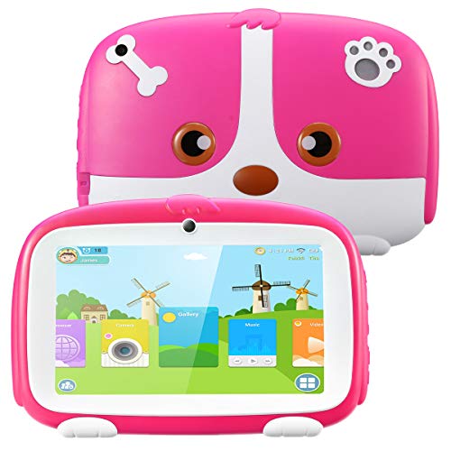 Excelvan Q738 Kids Tablets, 7inch Kids Android Tablets for Kids, 1G+16G Android 9.0 Kids Tablets, GMS Certified with WiFi Parental Control, Bionic Desin (Pink)