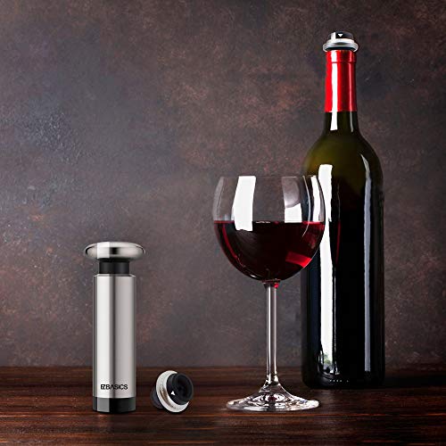 EZBASICS Wine Saver with 4 Wine Stoppers - Stainless Steel Wine Vacuum Pump with 4 Rubber Wine Bottle Stoppers with Vacuum