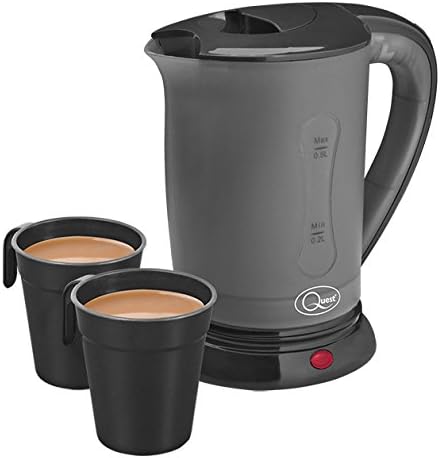 Quest Black Compact Travel Kettle, 0.5 Litres, 600 Watt & Dual Voltage for Worldwide Use Includes 2 Lightweight Cups - Image 4