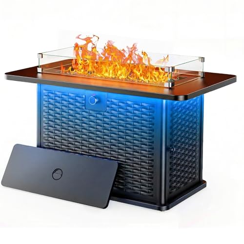 Ciays 43" Rectangular Propane Fire Pit with RGB Lighting Strip – 60,000 BTU Gas…