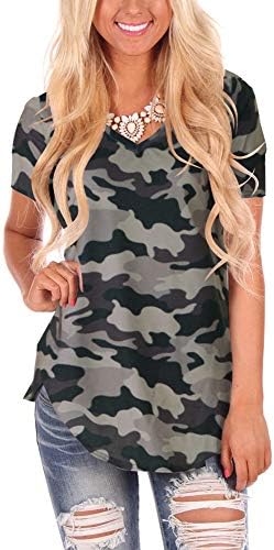Womens Casual Curved Hem Long Sleeve T Shirt V Neck Side Slit Blouse
