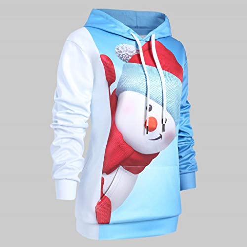 Women's Christmas Casual Long Sleeve Cartoon Snowman Printed Big Pocket Hoodie Pullover Sweatshirt T-Shirt Tops Blouses (S-5XL)