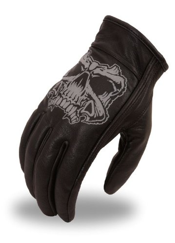 First Manufacturing Men's Short Gloves with Reflective Skulls and Gel Palm (Black, X-Small)