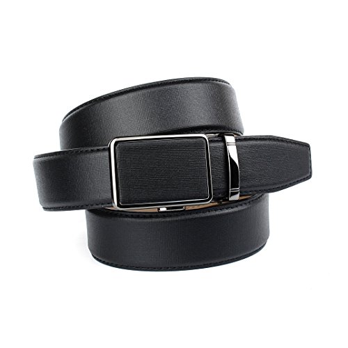 Anthoni Crown designer men`s leather belt black color classic design with black metallic automatic buckle 1,4" width 38"-46" lengths/37D10 (40)