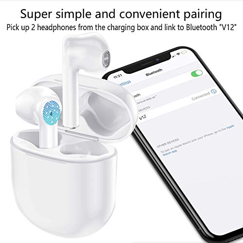 Wireless Earbuds Bluetooth 5.0 Headphones in-Ear Noise Cancelling Headphones HiFi Stereo IPX5 Waterproof Headphones Built-in Microphone with Quick Charge Box for iPhone Android