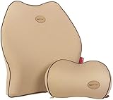 Travel Ease Car Lumbar Support Back Cushion & Headrest Neck Pillow Kit for Seat Cushion Memory Foam Erognomic Design Universal Fit for Car Seat with Back Pain Relief (Beige)