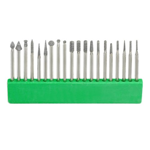 20pc Diamond Tip Grinding Bit Burr Set 3/32 Inch Shank - Unique Shapes - Fits Dremel