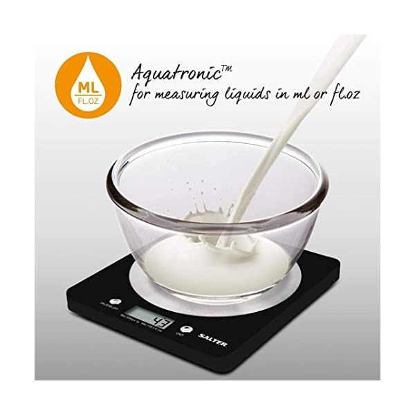 Salter-Digital-Seen-on-TV-Stylish-Slim-Design-Electronic-Cooking-Scale-for-Home-Kitchen-Weigh-Food-5000g-Liquids-in-ml-and-fl-Oz--Black-Chrome Salter 1036 BKSSDR Disc Electronic Scale, Seen on TV, Stylish Slim Design, Home & Kitchen Cooking, Spun Stainless Steel…