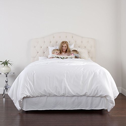 Martinique Upholstered Adjustable Headboard Panel with Solid Wood Frame and Button-Tufted Design, Ivory Finish, Twin