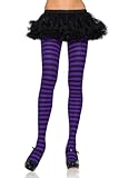Black/Purple, Queen/Plus Size Fun Striped Opaque Tights