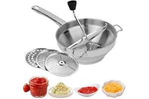 Food Mill Stainless Steel Fruit Vegetables Grinder with 3 Grinding Milling Discs, Milling Handle & Stainless Steel Bowl | Rot