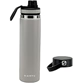 Auryu Oat 24oz Triple-Walled Insulated Stainless Steel Water Bottle – Wide Mouth, Leak Proof Flask with Bonus Spout Lid – BPA-Free Thermos for Gym, Hiking, Travel, Hot & Cold Beverages