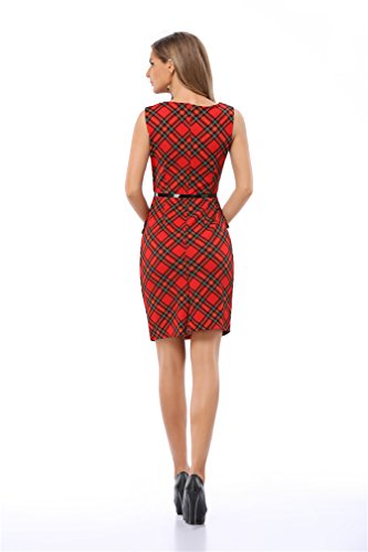 Size Sleeveless Office Work Dress เดรส แฟชั่นชุดทำงาน LIMG ผู้หญิง Plaid(S-3XL) Midi Pencil Plus
