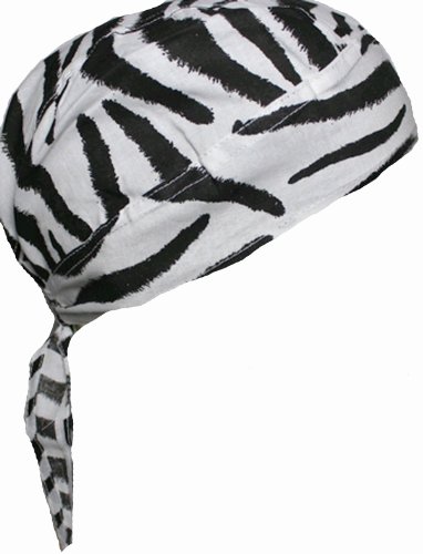 Zebra Animal Print Doo Rag Biker Skull Cap Headwrap Black White