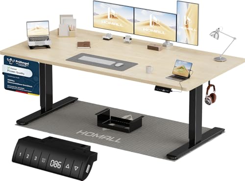 Homall Höhenverstellbarer Schreibtisch 180x80cm mit USB-A Ladeanschluss, Elektrischer Schreibtisch mit Kabel Management Tray, Standing Desk mit 3 Memo