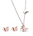 WDSHOW Rose Gold Plated Stainless Steel Butterfly Pendant Necklace Stud Earrings