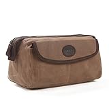 S-ZONE Vintage Leather Waxed Canvas Toiletry Bag Grooming Travel Bag Organizer