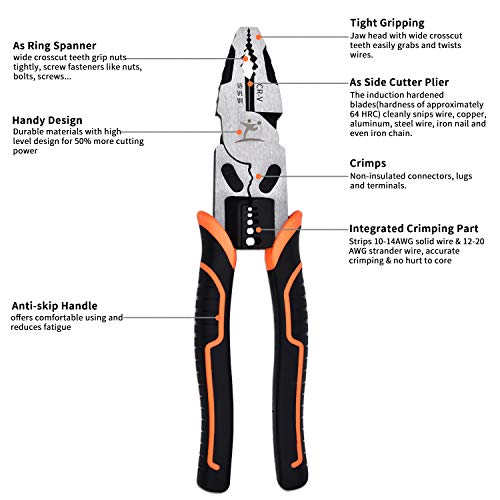 9'' Lineman Pliers 4 in 1 Combination Pliers with Wire Stripper Crimper