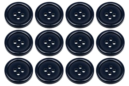 Pack of 12 Dark Navy Blue Sew on 18mm Round Buttons Flat 4 Holes 28L 28 Ligne