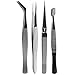 SE Stainless Steel Tweezers - Precision Pick-Up Tool - Easy Grip Tweezers- Set of 4 Pcs - TW2-411
