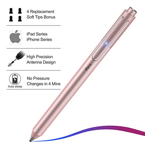 Stylus Pen for iPad, XIRON Active Capacitive Rechargeable iPad Pencil Stylus Digital Pen iPens with 4pcs 2mm Replaceable Fine Point Rubber Tips for Apple iPad/iPad Pro/iPhone (Rose Golden)