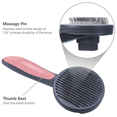 SIWA MARY Dog Brush & Cat Brush Pet Grooming Comb Slicker Self Cleaning Brush Removing Shedding Tool for Long Hair & Short Hair Dogs and Cats (Sakura Pollen)