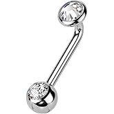 14GA ASTM F-136 Implant Grade Titanium Internally Threaded CZ Crystal VCH Piercing L-Bend Barbell
