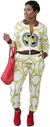 Corala Womens Casual 2 Pieces Floral Print Zipper Jacket Bodycon Sweatsuit Long Pants Set Tracksuit