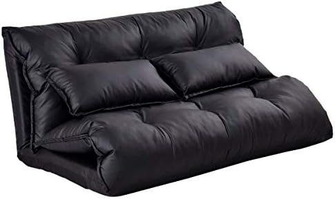 IRVING Black Leather Folding Sofa Bed Adjustable Modern Leisure Floor Chair Recliner Flip Out Chang Mattress Couch Video Gaming