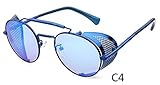 Flowertree Unisex STY056 Metal Frame Fold-in Side Shield Oval 52mm Sunglasses (blue+blue)