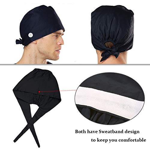 AMAWEI Working Caps with Button Adjustable for Women Men Sweatband Bouffant Hats One Size (Multi-Color 01)