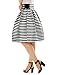 Allegra K Women's Striped High Waist Pleated A-Line Skirt Black White M