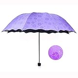 Geartist UM02 Folding Umbrella Magical Bloom Flower in Rain Water Fashion Exquisite Windproof Sunshade for Women Girl Outdoor Sports Camping Walk Travel Parasol UV Protection (Purple)