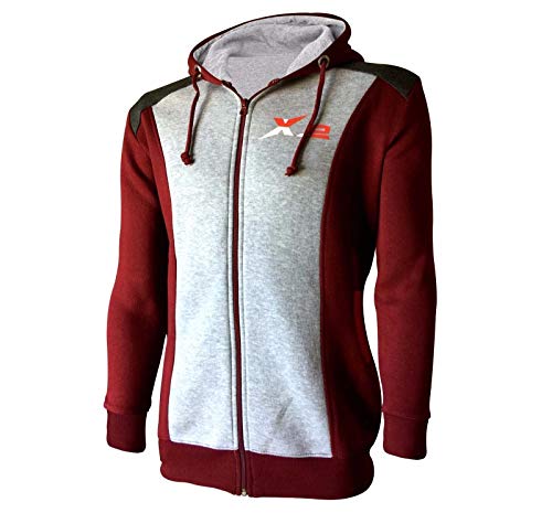 X-2 Full Zip Fleece Tracksuit Jogging Sweatsuit Activewear Hooded Gray-Maroon XL