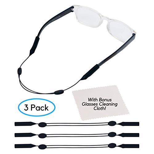 Adjustable Eyeglass Strap (3 Pack) - No Tail Sunglass Strap - Eyewear String Holder - With Bonus Glasses Cleaning Cloth - 3 Pack