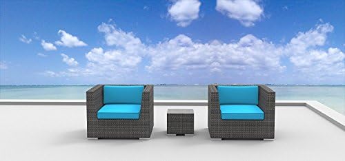 Urban Furnishing - St. Croix 3pc Modern Outdoor Backyard Wicker Rattan Patio Furniture Sofa Chair Couch Set - Sea Blue