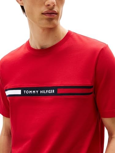 Tommy Hilfiger T-shirt masculina manga curta pescoço redondo, multicolor (vermelho médio), S