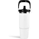 30 oz Tumbler with Handle and Straw Lid, Double Walled Vacuum Insulated Water Bottle Leakproof Tumbler Travel Coffee Mug Thermal Cup, Cupholder Friendly for Office, Home, Sport, White