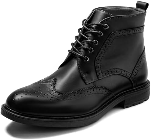 JCobbler Mens Black Leather Wingtip Brogue Lace Up Dress Boots Size 41 Men main image 3