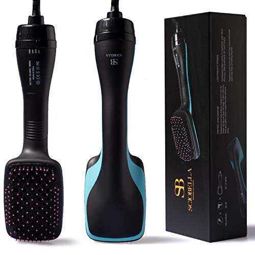 Hot Air Brush, One Step Hair Brush Dryer and Styler, 3 IN 1 Electric Negative Ion Hair Dryers, Curler and Straightener in One (Flat)