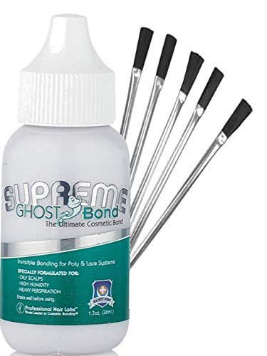 Pro Hair Labs - Ghostbond Ghost Supreme - Full Head Bond For Poly & Lace | Wig Glue Hair Adhesive Formulated For High Humidity, Heavy Perspiration & Oily Scalps - 1.3oz + 5 Application Brushes