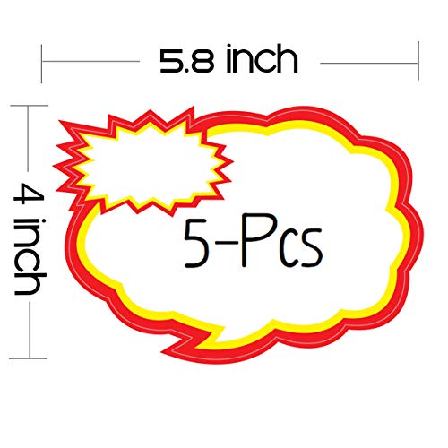 5-Pcs Magnetic Star Burst Signs, Dry Erase Magnets for Store/Market Retail, Writable Magnets 4 x 5.8 Inches