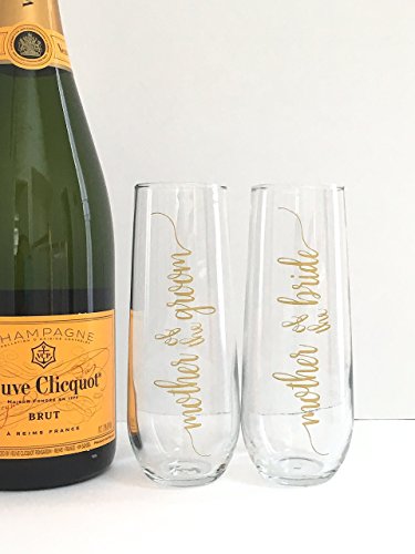 Mother of the Bride and Groom Champagne Flutes - Wedding Toast Glasses - Set of 2
