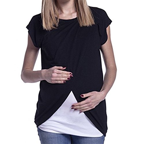 Clearance,Women's Loose Soft Layered Maternity Nursing Tops and Shirt for Breastfeeding (M, Black)